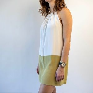 100% silk colorblock mini dress